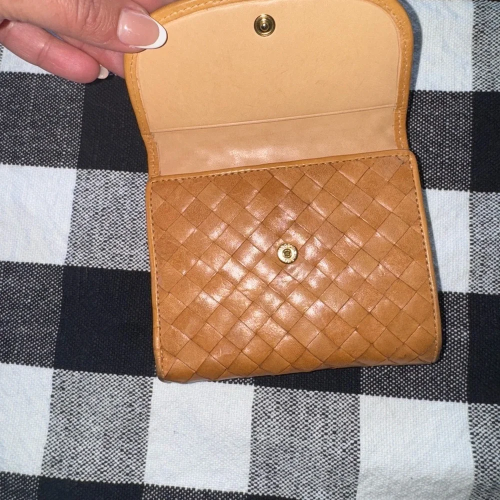 Tan Woven Leather Wallet Compact Design